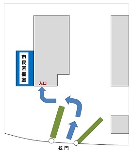 校門から市民図書室への地図